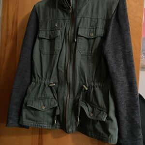 Green and Gray Jacket with Drawstring Waist